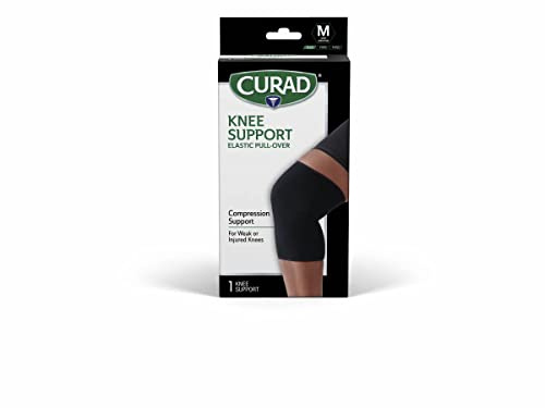 CURAD Knee Support for Men & Women, Elastic, Pull-Over, Knee Brace for Running Knee Pain, Workout Sports Knee Brace, Black, Medium