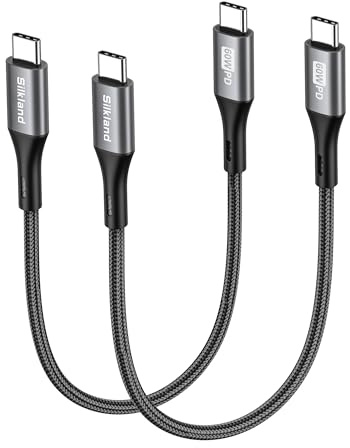 Silkland Cable USB-C a USB-C Corto [25CM+25CM], 3A/20V 60W, PD3.0 & QC4.0+ | Cable Tipo-C Carga Rápida para iPhone 17 16 15, Galaxy S26 Ultra/S25/S24/S23/S21, iPad Pro/Air/Mini, MacBook Air/Pro, Pixel