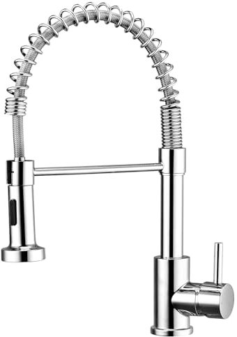 Peppermint Kitchen Taps with Pull Out Spray Chrome Kitchen Mixer Taps 1 Hole Commercial Pull Down Sink Mixer Tap for Kitchens Single Lever Spring Faucet with 360 Swivel Spout