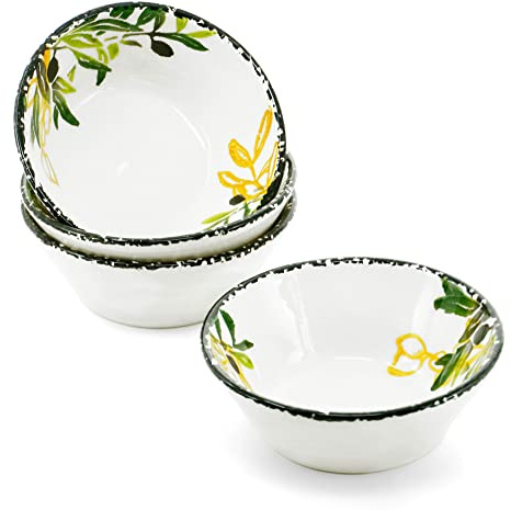 Lashuma Keramik Snackschale rund, 4er Set Dipschalen grün Olive tief 14 cm Ø