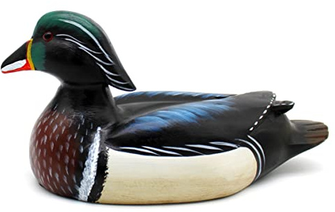 CVHOMEDECO. Primitives Hand Engraving and Painted Wood Wild Duck Farmhouse Figurine Mallard Decorative Accent, 12 Inch