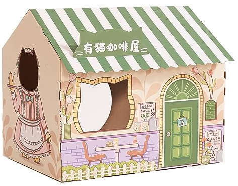 Casa de Cartón para Gatos, Caja de Rascador para Gatos, Casa de Juegos Reversible para Gatos, Juguete para Rascar Corrugado Reciclable, Almohadillas de Tablero Duraderas que Evitan Daños(Cafetería)