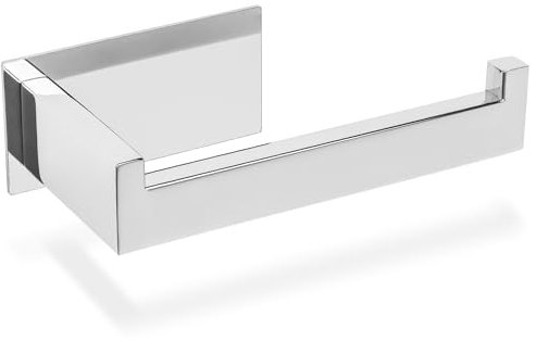 ECENCE Portarrollos Papel Higiénico Adhesivo Baño Acero Inoxidable 304 en Cromo + Material de Montaje, Soporte Papel Higienico, diseño Cuadrado