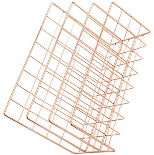 Focket Briefhalter, 3 Gitter, Eisen-Desktop-Bücherregal, Gute Stabilität, Glänzende Ecken für den Hausgebrauch (Roségold)