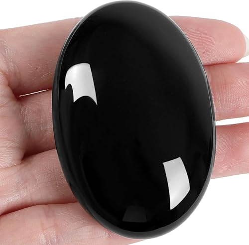 XIANNVXI 2.4 Groß Schwarz Obsidian Kristalle Sorgensteine Natürliche Heilkristall Edelsteine Poliert Oval Palme Tasche Energiestein Massage Reiki Steine 1PC
