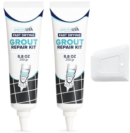 PentaUSA Premixed Tile Grout Repair Kit 2 Pack - White Acrylic Sanded Grout Filler for Bathroom, Shower, Kitchen Tile Water-Resistant Tubes with Applicator, Fast Drying, Total (2 x 250g / 17.6oz)