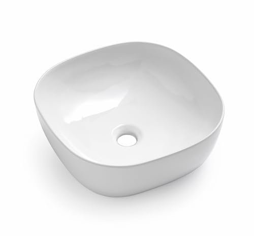 Lavabo da appoggio quadrato 40x40 cm in ceramica bianco lucido