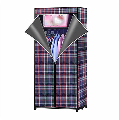 LAMEDOAT Büro-Kleiderschrank, tragbarer offener Schrank, einfacher Hänge-Organizer aus kariertem Stoff für Mäntel und Kleidung, 160 x 175 x 45 cm (Größe: 160 x 175 x 45 cm, Farbe: B)