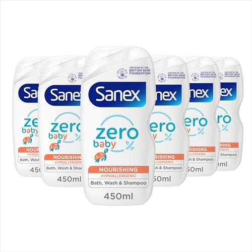 Sanex Zero% Hypoallergenic Nourishing Baby Bath Foam & Shampoo 450ml x 6