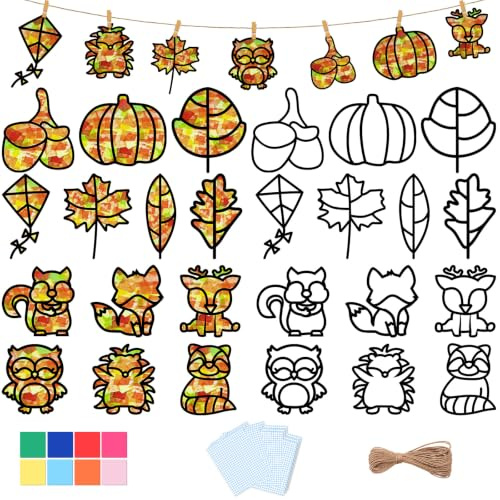 Herefun Herbst Basteln Kinder, 13 Stück Herbst Basteln Kinder Set, Kränze Bastelset, Bastelset Blätter Deko, DIY Bastelset Blätter Herbstdeko Kinder Geschenk für Halloween, Weihnachten