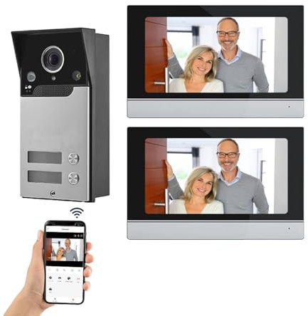 Aoamz Wifi Tuya Videocitofono Cablato 2 Unità Campanello Per Il Sistema Di Videocitofono Domestico Video Campanello, Touch Screen Da 7 Pollici Del Monitor Interno, Telecamera Di Visione Notturna 1080p