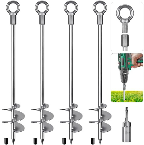 Insaga Anclajes para Suelo, Anclaje de Tierra para Tiendas de CampañA, 61cm Kit de Trampolines para Columpio/Camping/Cobertizo/Perro/Portón con Anillo Fijo, 4 Paquete