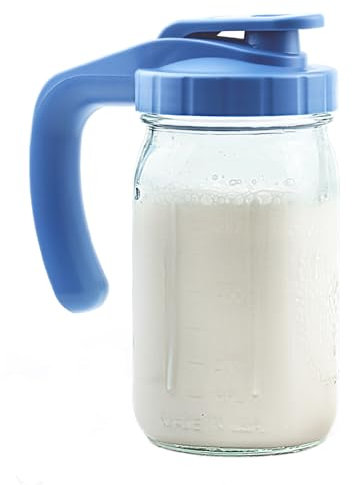 32oz Glass Breast Milk Pitcher - Wide Mouth Jar Pitcher with Lid, 1 Quart Heavy Duty Leak Proof Juice Storage Container for Sun & Iced Tea - Blue