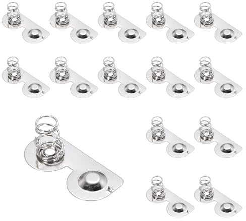 QUARKZMAN 15Pcs Plaques de Contact en Métal à Ressort pour Batterie 26,5 mm x 12 mm Plaque de Conversion Bipolaire Ronde Positive Négative en Nickel pour Porte-Piles Jouets Électroniques