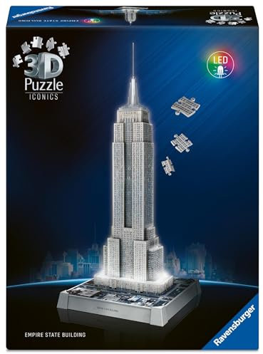 Ravensburger 3D Puzzle Iconics: 12008026 Empire State Building - mit Licht - Eine Ikone der Skyline von New York als beleuchtetes Modell