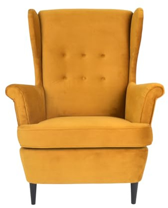 topsit Öronfåtölj, stoppad fåtölj med träfötter, relaxfåtölj i lantlig stil, perfekt för vardagsrum och läshörna
