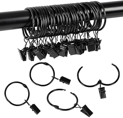 22 Stück Gardinenringe, Metall Vorhangringe,Gardinenringe Schwarz mit Clips, Gardinenringe zum Öffnen für Fenster, Türen,Duschvorhänge, 32mm Innendurchmesser, Stabile Gardinenringe Schwarz aus Metall