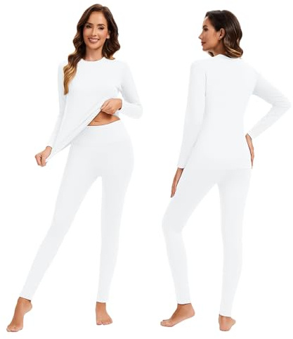 AMZSPORT Damen Thermounterwäsche Set, Atmungsaktive Funktionswäsche mit Innenfleece für Ski & Winter, Langarm Oberteil & Warme Unterwäsche