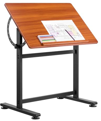 VEVOR Tavolo da Disegno Piano per Pittura, Scrivania Multifunzionale con Inclinazione da 0° a 90°, Tavolo da Artista con Telaio a H Nero Piano Marrone, Piano da Disegno per Pittore Ingegnere