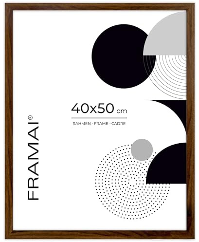 FRAMAI® Bilderrahmen 40x50 cm Braun MDF Umweltfreundlichem Rahmen mit Bruchsicheren Plexi, Aufhänger und Aufsteller