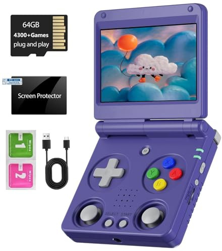 RG34XXSP - Consola de juegos plegable retro de mano, pantalla IPS de 3.4 pulgadas, sistema Linux hundido, doble joystick integrado, tarjeta TF de 64 G, emulador de mano, compatible con salida de TV