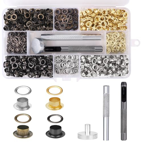 600 Stück Ösen Set Ösen 5mm loch Nieten für Stoff Metallösen Ösenzange Set | Messing ösen mit Ösenzwerkzeug Kit 4 Farben Planenösen Lochnieten Ösen Scheiben Metallösen für Stoff Schuhe Lederwaren Leder