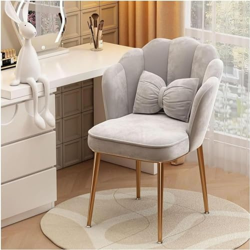 Stilvoller Samt-Schalenstuhl – eleganter Make-up-Stuhl für Wohnzimmer, Schlafzimmer, Büro – Blütenblatt-Metallbeine, grau, gepolsterter Akzentstuhl für moderne Dekoration