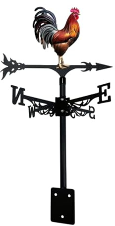 Wetterfahne aus Metall, Hahn, Hof, Scheune, Ornament, buntes Dach, lebendiger Hahn, Windrichtungsanzeiger, Garten-Kunstdekor für den Außenbereich (F)