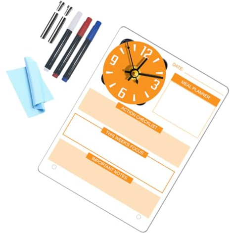 Alipis Dekoratives Memo Board mit Uhrfunktion Wiederverwendbares Whiteboard für Schreibtisch Multifunktionaler Tagesplaner für Büro und Home Office Stabiles Batteriefreies Design