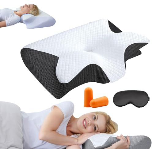 Générique Oreiller Ergonomique Cervical à Mémoire de Forme 2 en 1, Oreillers Orthopédique pour Nuque et Épaules Douloureuses, Coussin de Sommeil Côté/Dos avec Taie Amovible (Noir)