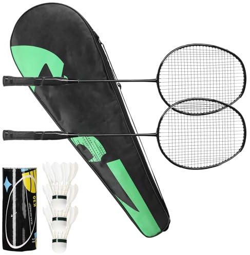 CHICIRIS träningsbadmintonracket med ram i järnlegering, lätt och stabil design för nybörjare och spelare, inkluderar badmintonracket och badmintonbollset (svart)