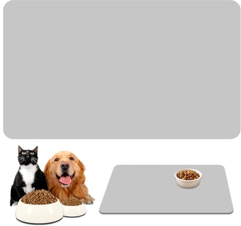 Napfunterlage für Hunde und Katzen, 50 x 30 cm Voerbakmat Hundenapf Matte, Waterafstotend Anti-Slip Petfood Mat, Saugfähige Schnelltrocknend Futtermatten für Haustier, Silikonunterlage Futternapf