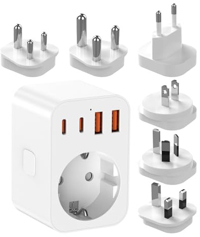 ONGNIUU Adattatore Universale da Viaggio, Adattatore Presa Inglese, Spina Viaggio con 8 Connettori Rimovibili, con USB C (PD 20W), con Interruttore, per Regno Unito, Italia, Sudafrica, EU