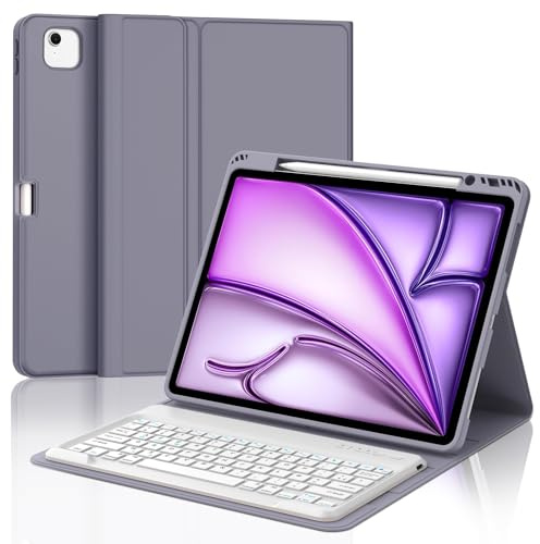 IVEOPPE Clavier iPad Air 13 Pouces M4 2026/M3 2025/M2 2024, AZERTY Français Clavier Coque Étui Détachable sans Fil Bluetooth pour iPad Air 13 Pouces M4 2026/M3 2025/M2 2024, Pourpre Lavande
