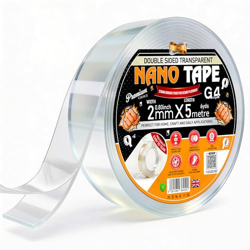G4GADGET Nano cinta adhesiva de doble cara resistente (5 m x 3 cm x 2 mm) fuerte y transparente, tiras de gel adhesivas multiusos para pared, colgar fotos, alfombras y decoración del hogar