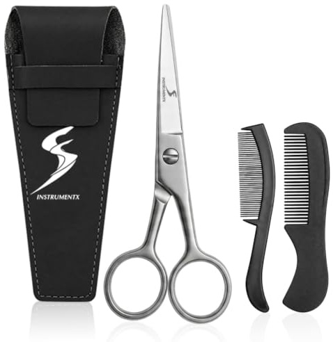 SS INSTRUMENTX Beard and Moustache Scissors Professional Beard Scissors for Ear and Nose Hair, Stainless Steel Hair Trimming Scissor for Eyebrows, Eyelashes and Ear Hair