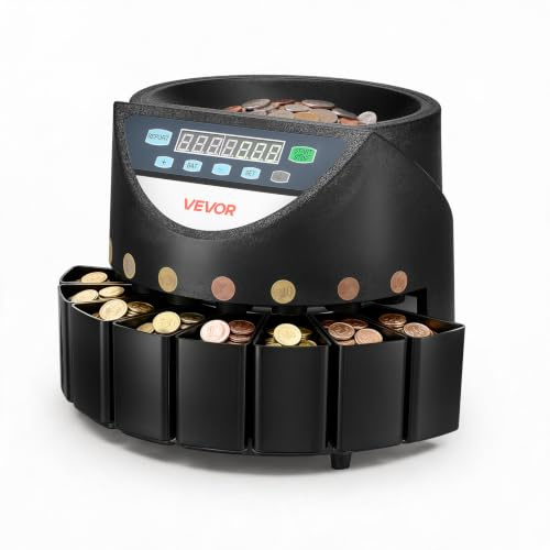 VEVOR Compteuse Trieuse de Pièces 8 Valeurs Écran LED Capacité 850 Pièces, Machine à Compter des Pièces Jusqu'à 147 Pcs par Minute, Fonction de Traitement par Lots, pour Compter et Trier de Monnaie