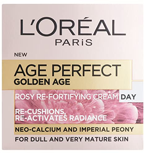 L’Oréal Paris Age Perfect Golden Age Rosy Day Cream 60+, Moisturising, Reactivates Radiance with Instant Glow, Peony Native Cells, Calcium B3, 50ml