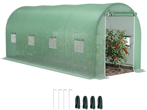 Outsunny Serre de Jardin Tunnel Surface Sol 10 m² 5L x 2l x 2,05H m châssis Tubulaire renforcé Porte zippée 8 fenêtres enroulables Vert