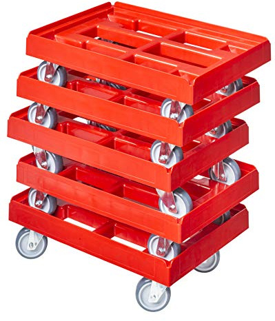 5 Stück Transportroller für Kisten 60 x 40 cm mit 4 Lenkrollen in rot