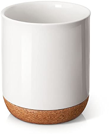 DOWAN Utensil Holder, 7.5 x 6.2 inches Large Kitchen Utensils Holder for Countertop, Farmhouse Vintage Utensil Crocks, Utensil Caddy, Kitchen Storage Canister, Organizer, Vase for Home Décor-Beige