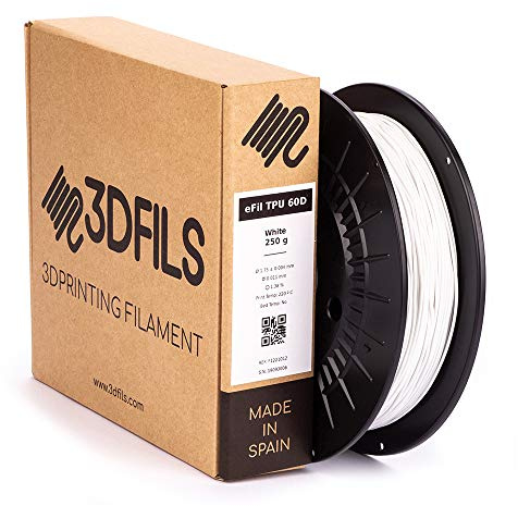 3DFILS - Filamento flexible para impresión 3D eFil TPU 60D: 1.75 mm, 250 g, Blanco