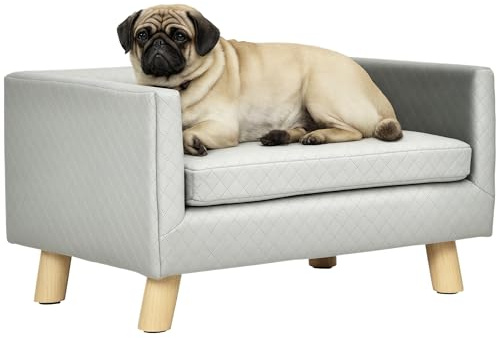 PawHut Canapé Chien lit pour Chien Design scandinave Coussin Moelleux Pieds Bois Massif dim. 64 x 45 x 36 cm Velours Gris