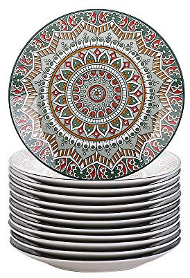 vancasso Mandala Servizio di Piatti da Dessert in Porcellana 12 Pezzi Servizio di Piatti per Dolce Piatti da Frutta Servizio Combinato di Stile Bohémien per 12 Persone Ø 21 cm Colore Verde