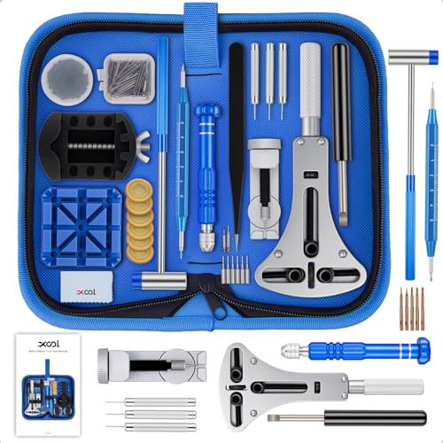 XOOL Kit di Riparazione Orologi 210 Pezzi – Set Completo con Apricasse Regolabile, Punzone per Cinturini, Strumenti per Barre a Molla, Rimuovi Maglie, Cacciaviti, Pinzette e Accessori Vari