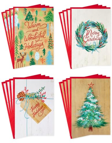 Hallmark Weihnachtskarten-Sortiment, rustikale Happy Holidays (4 Designs, 16 Karten und Umschläge)