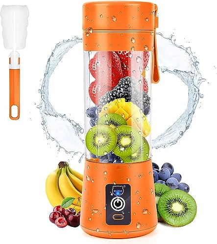 Batidora de Vaso Portátil, 2000 mAh, 22000 RPM, para Zumos y Batidos | Licuadora Personal Pequeña, Recargable, Cuchillas de Acero Inoxidable, para Doméstico, Deportivo y Aire Libre, Naranja