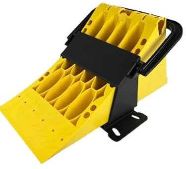 Hemmschuh (Unterlegkeil) aus Kunsstoff gelb - Breite [mm] 200 /NG53 mit Gleitschutzschiene und Halter, Keil,