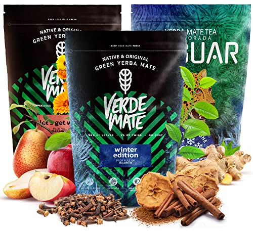 Verde Mate Yerba Mate Tea Winter Set 3x500g – Apple, Cinnamon & Prune Flavoured Blends, Warming Seasonal Selection from Brazil