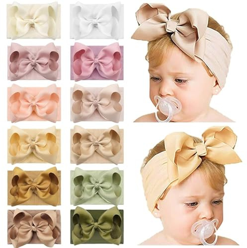 Yxiang 12PCS 6 Baby Headband Bows, Soft Nylon Hairbands Cute Big Bow Super Elastic Headband for Baby Girls Newborn Infant Toddlers